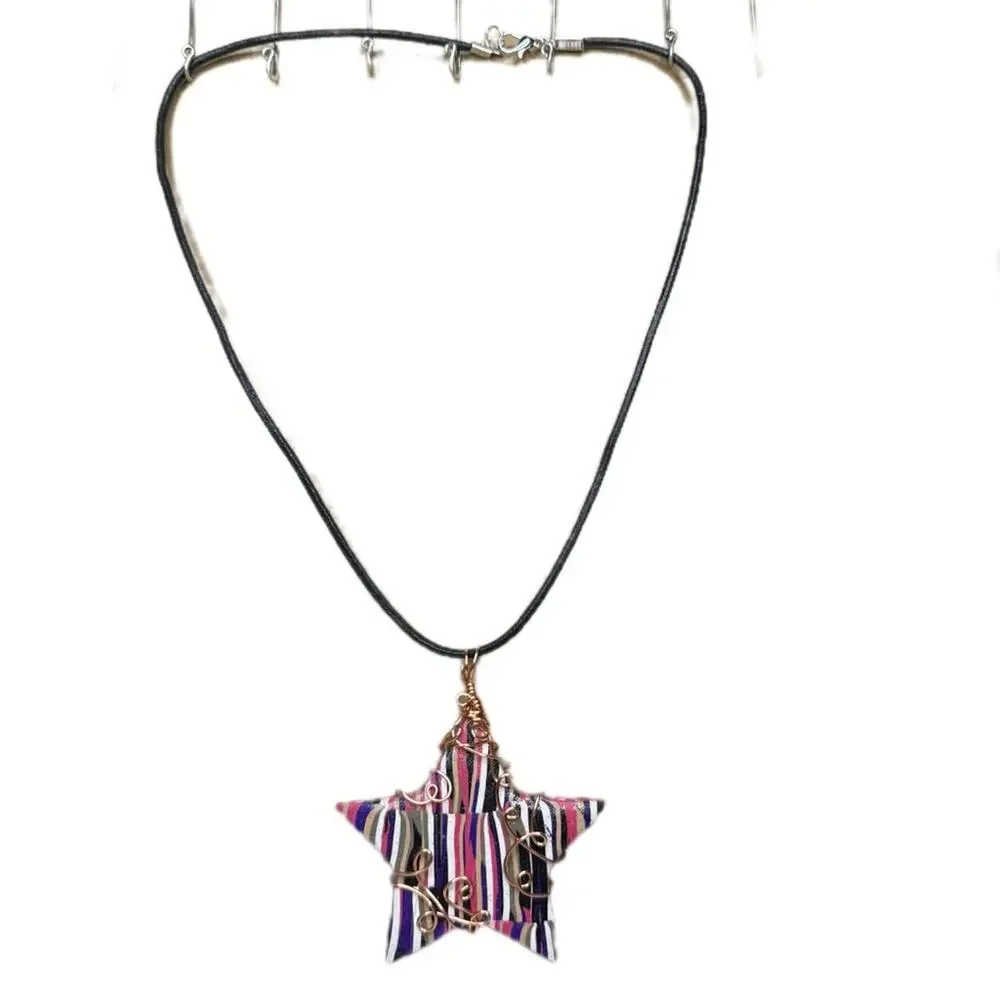 Cooper wire wrap star necklace leather cord